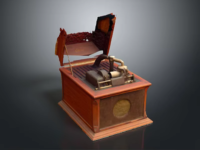 Vintage Phonograph With Wooden Case Open Horn And Classic Retro Design 3d model