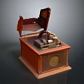 Vintage Phonograph With Wooden Case Open Horn And Classic Retro Design