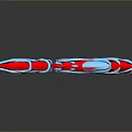 Unique Red and Blue Gun Weapon with Artistic 3D Rendered Design and Streamlined Shape