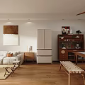 Modern Living and Dining Room Interior With Sofa Dining Table Wooden Flooring And Decorative Art