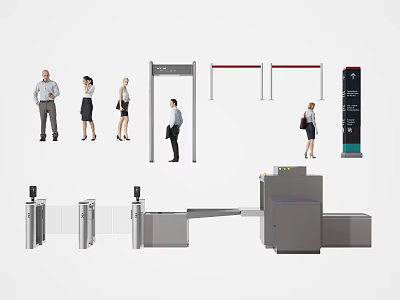 Public Facilities Security Check Equipment Including Metal Detector Gates Turnstile Barriers And Scanner 3d model