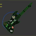 Black Electric Guitar Decorated With Colorful Art Supplies Stickers And Creative Patterns