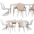 Modern Dining Table Set With Transparent And Beige Chairs For Home Dining 3d model