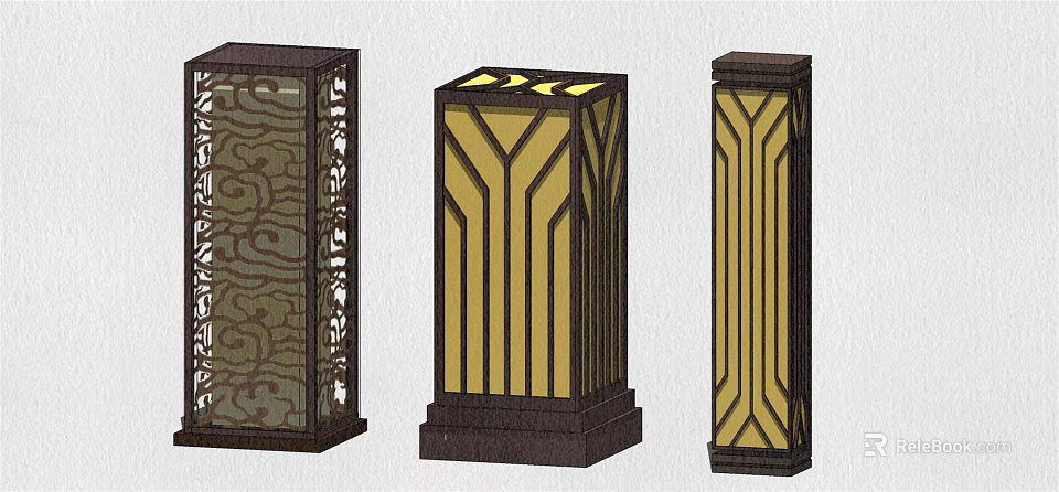 Stylish Outdoor Column Lights With Intricate Geometric Patterns And Warm Light For Gardens 3d model 