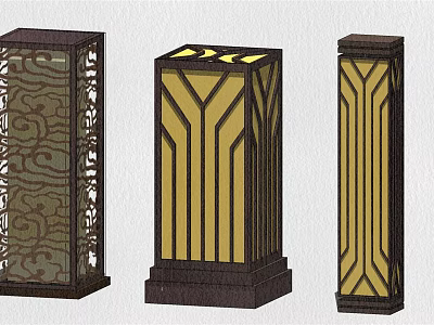 Stylish Outdoor Column Lights With Intricate Geometric Patterns And Warm Light For Gardens 3d model