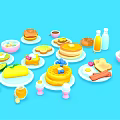 Delicious Breakfast Foods Including Pancakes Fried Eggs Avocado Fruits Milk And Juice