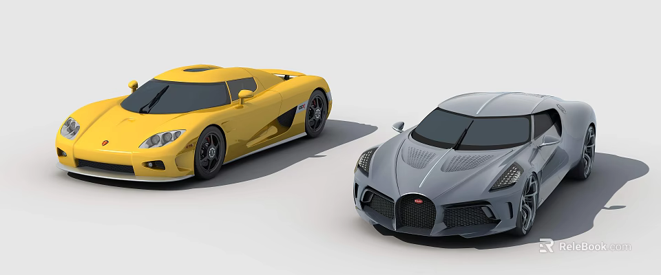 Two Stylish Sports Cars In Yellow And Gray With Sleek Modern Design 3d model 