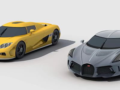 Two Stylish Sports Cars In Yellow And Gray With Sleek Modern Design 3d model