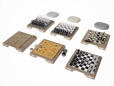 Board Game Entertainment Featuring Multiple Chess Boards and Game Pieces 3d model