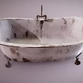 Isolated Vintage Bathtub With Peeling White Paint Brass Feet Old Faucet