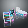 Kids Bedroom Furniture Set With Rainbow Slide Bed Play Table And Pink Radio
