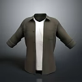 Casual Dark Green Collared Shirt With White T-shirt Underneath And Rolled Cuffs