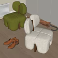 Modern Single Sofa In Green And Ivory With Soft Plush Fabric And Wooden Legs