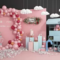 Pink Themed Inflatable Cloud Decorations With Balloon Arch For Birthday Party Setup 3d model