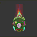 Rear View Of Mechanical Device With Flaming Top Red Lights And Metallic Structure