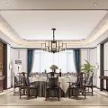 Chinese Style Private Dining Room Interior With Round Table Chandelier And Decorative Elements 3d model