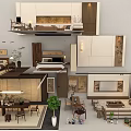 Chinese Style Indoor Various Room Decorative Ornament Combinations With Furniture Paintings And Green Plants