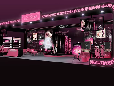 Pink COCOLI Cosmetics Exhibition Booth With Posters Lighting Counters Decorations And Brand Logo 3d model