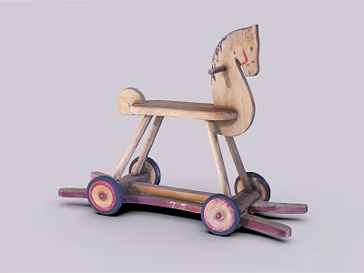 Building Blocks Rocking Horse Toy With Wooden Structure Colorful Wheels And Rocking Base 3d model