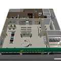 Birds Eye View Of Pharmacy Interior Layout With Shelves Counter And Green Plants