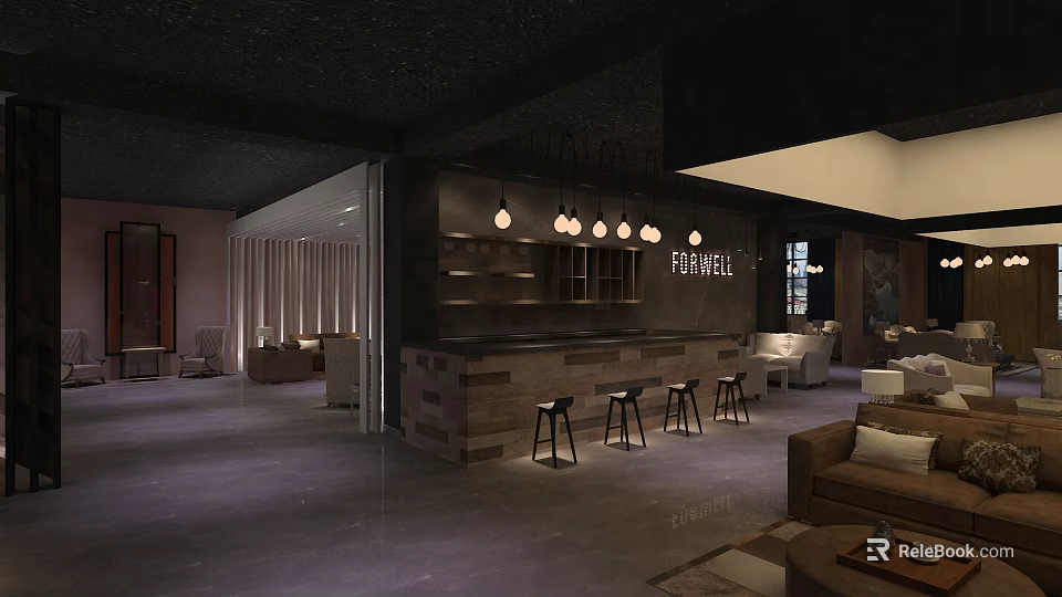 Elegant Modern Kitchen Interior With Marble Island Stylish Cabinets And Pendant Lights 3d model 