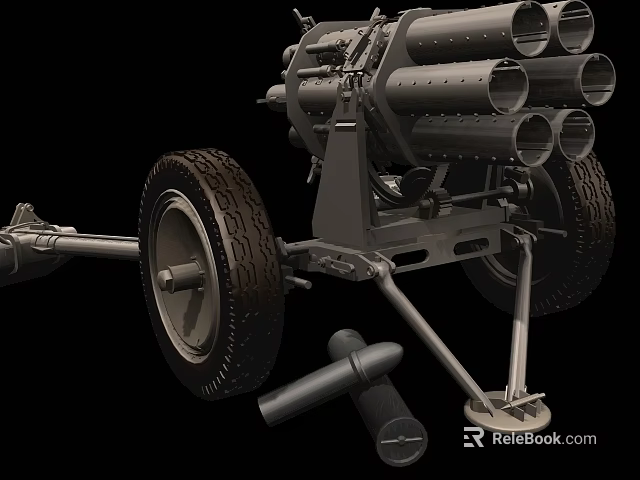 Wheeled Military Rocket Launcher With Multiple Tubes And Ammunition Shells 3d model