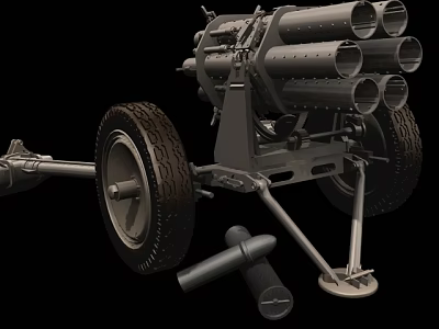 Wheeled Military Rocket Launcher With Multiple Tubes And Ammunition Shells 3d model