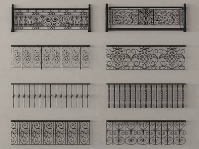 Wrought Iron Railings With Decorative Ornate Patterns And Various Design Styles 3d model