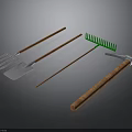Garden Tools Set With Wooden Handles And Metal Heads Including Fork Shovel Rake Hammer