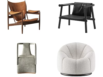 Modern Leisure Accent Chairs with Brown Black Gray Beige Leather and Fabric Designs 3d model