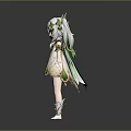 Fantasy Elven Character With White Hair Green Eyes Translucent Wings And Decorative Green Dress