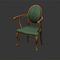 Classic Green Velvet Upholstered Armchair With Wooden Frame And Curved Legs