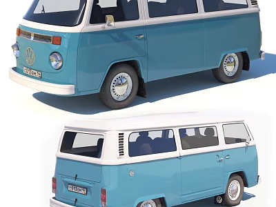Classic Blue Volkswagen Bus with White Top Vintage Retro Van Exterior 3d model