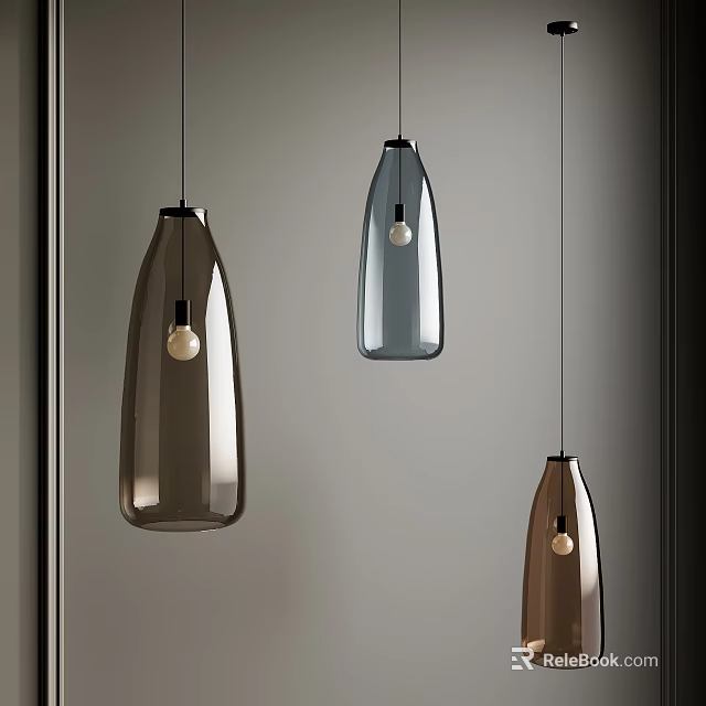 Modern Brown and Gray Glass Pendant Lights with Bottle Shaped Design Hanging 3d model 