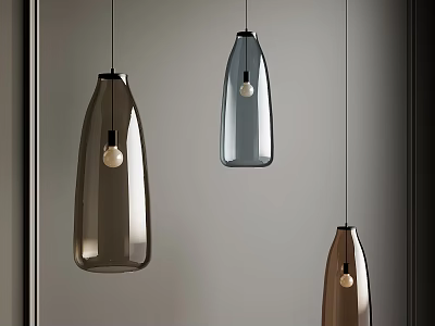 Modern Brown and Gray Glass Pendant Lights with Bottle Shaped Design Hanging 3d model