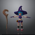 3D Witch Character With Purple Hat Teal Hair And Curved Snake Head Magic Staff