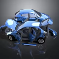 Blue Car With Open Doors Engine Hood Showcasing Internal Structure And Components 3d model