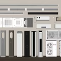 Assorted Air Conditioners and Fans Collection Featuring Wall Mounted Floor Standing and Window Units
