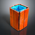 Orange Wooden Square Trash Can With Blue Trash Bag Inside Modern Design