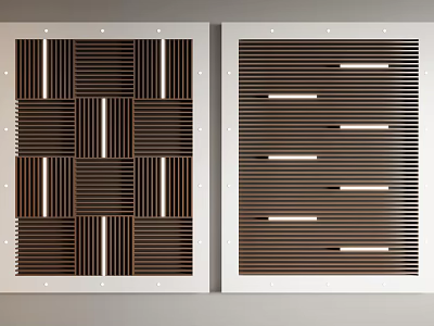 Modern Ceiling Design With Brown Grille Patterns Striped Squares And White Accents 3d model