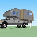 Pickup Truck Converted Camper with Extended Roof and Interior Living Space Kitchen Bedroom