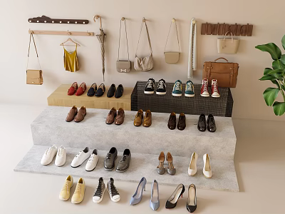 Variety of Stylish Shoes Displayed in Neat Arrangement 3d model