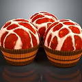 Spherical Sweet Desserts With Red And White Striped Cream In Brown Paper Cups