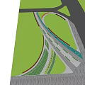 Modern Road Infrastructure Design With Curved Lanes And Green Landscape Areas