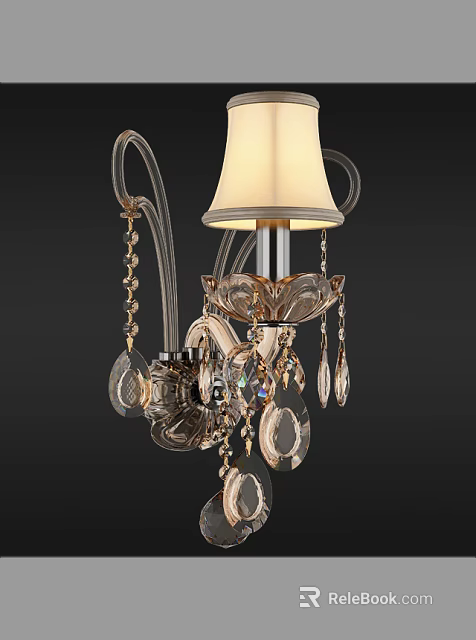 Elegant Classic Wall Lamp With Crystal Pendants Fabric Shade And Metal Frame Design 3d model 
