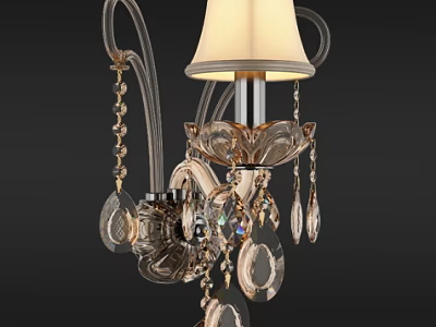 Elegant Classic Wall Lamp With Crystal Pendants Fabric Shade And Metal Frame Design 3d model