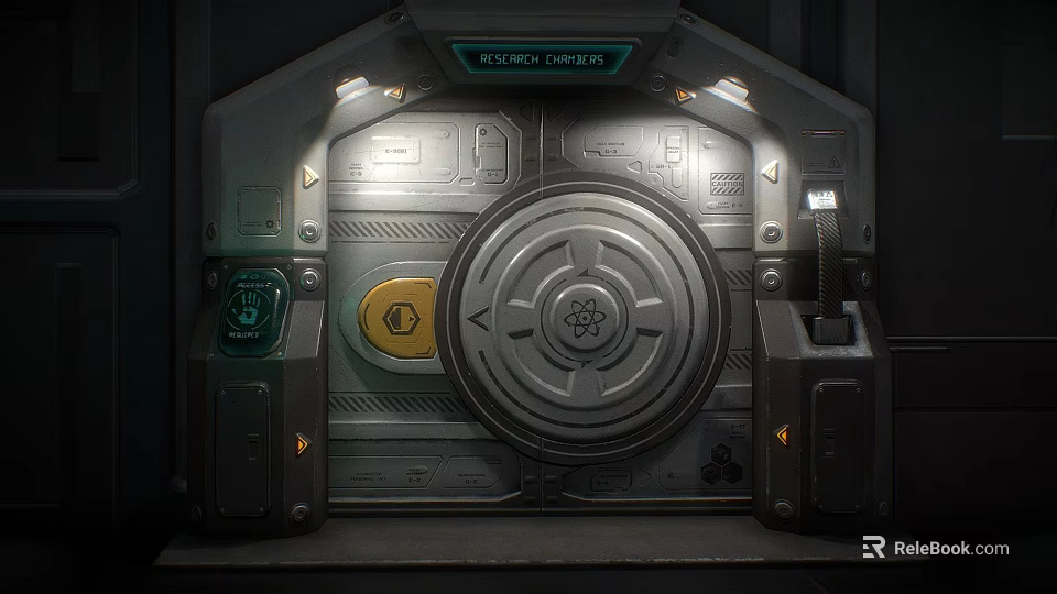 Sci Fi Metal Door With Circular Design Control Panel And Glowing Elements 3d model 