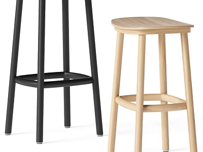 Modern Black And Light Wood Bar Stools With Minimalist Design For Home Use 3d model