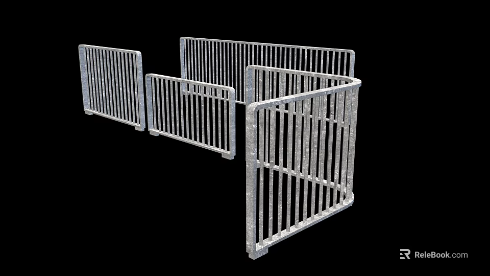 Set of Metal Portable Fences With Vertical Bars For Safety And Crowd Control 3d model 