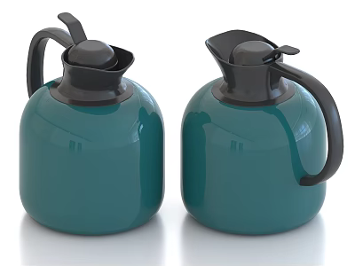 Teal Green Thermos Flasks With Modern Design And Black Handles Lids 3d model